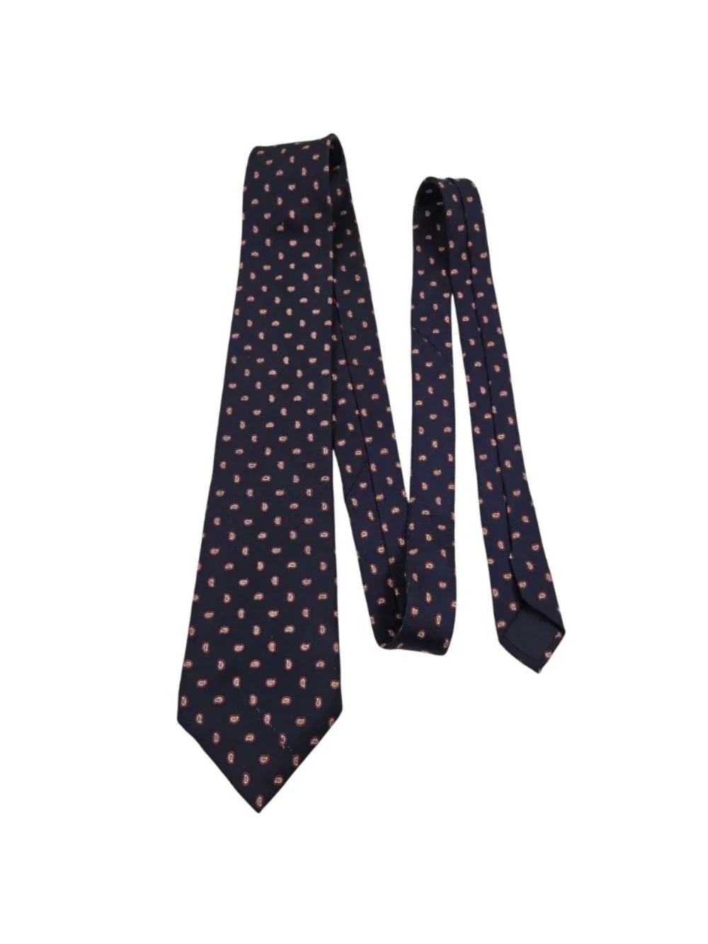 Harvé Benard Mens Navy Blue Silk Tie Red Paisley Pattern